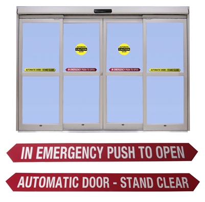 In Emergency Push To Open / Automatic Door-Stand Clear Double Sided Decal - 25 Pack